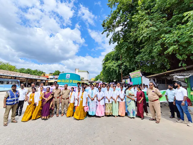 Nursing students, faculty and police officers at a community awareness rally